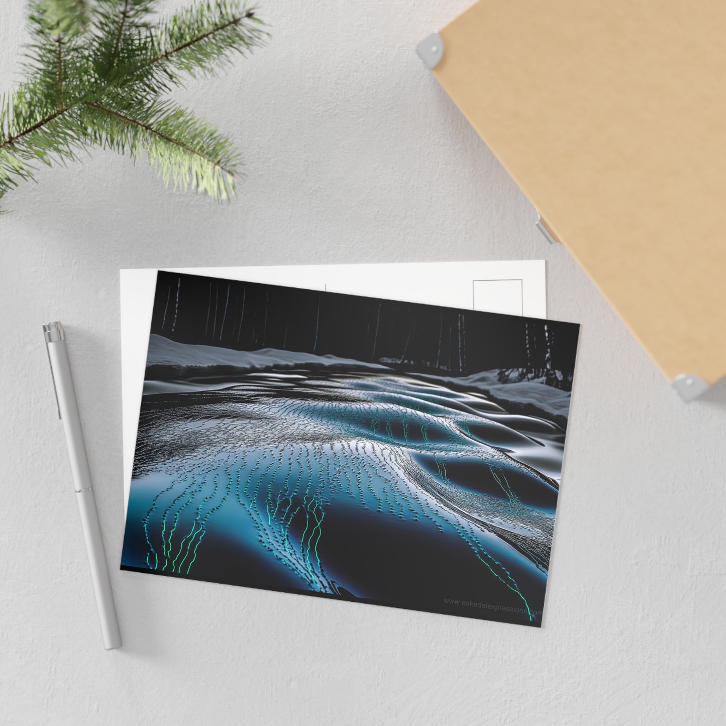 Fine Art Postcard | North Country Nature Surreal Art | Winter Brook Ripple Dimples - quickwater