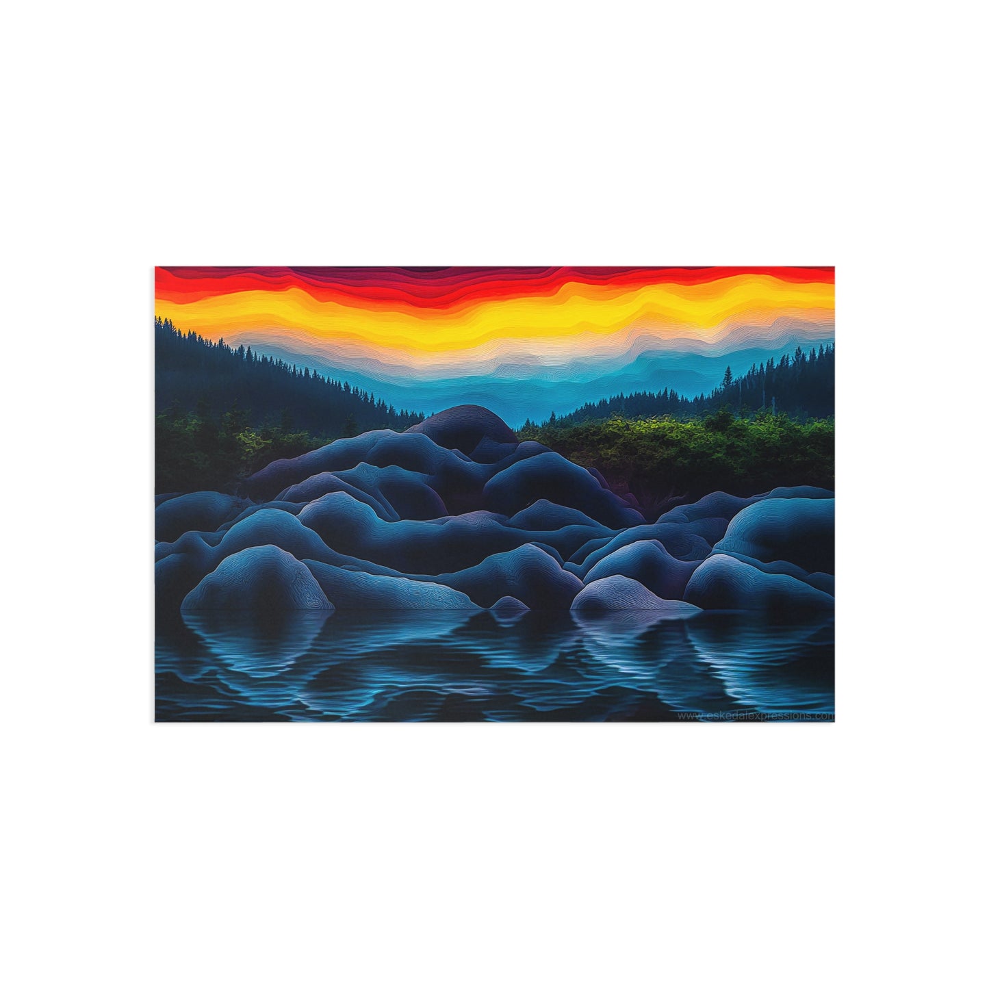 Fine Art Postcard | North Country Nature Surreal Art | Sunset Rocks