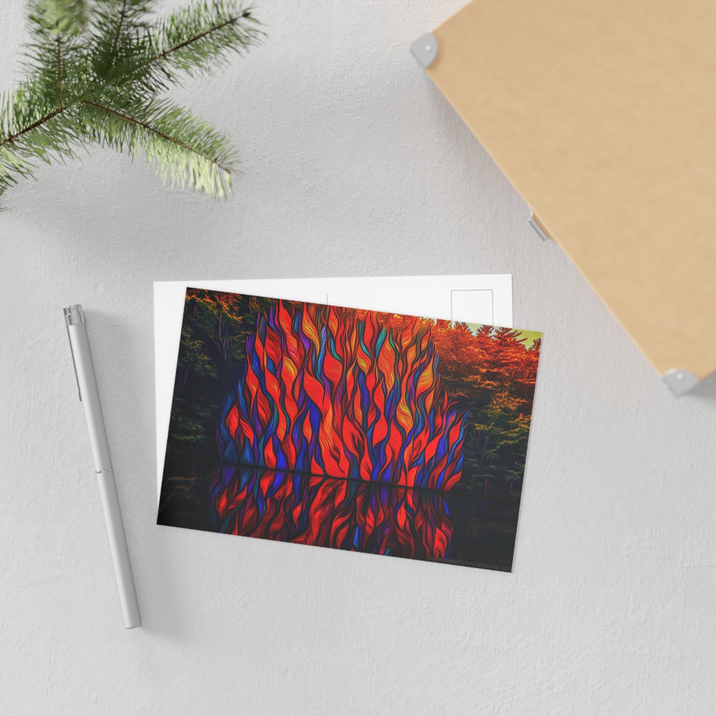 Fine Art Postcard | North Country Nature Surreal Art | Intense Foliage Shoreline