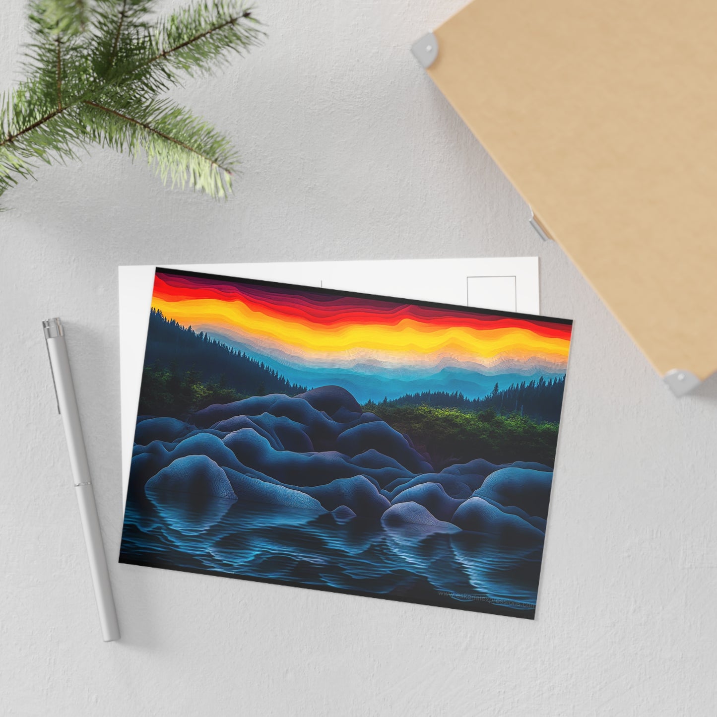 Fine Art Postcard | North Country Nature Surreal Art | Sunset Rocks