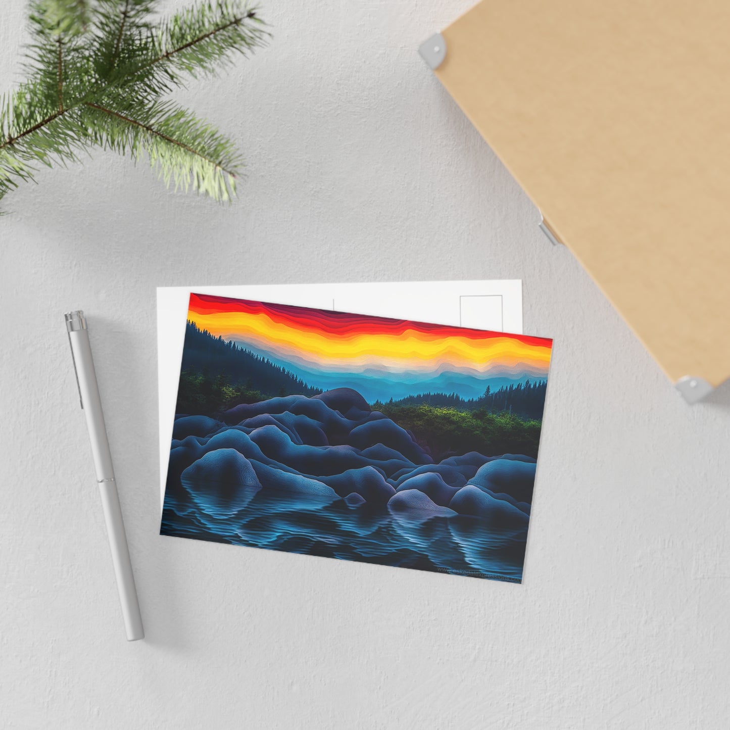 Fine Art Postcard | North Country Nature Surreal Art | Sunset Rocks