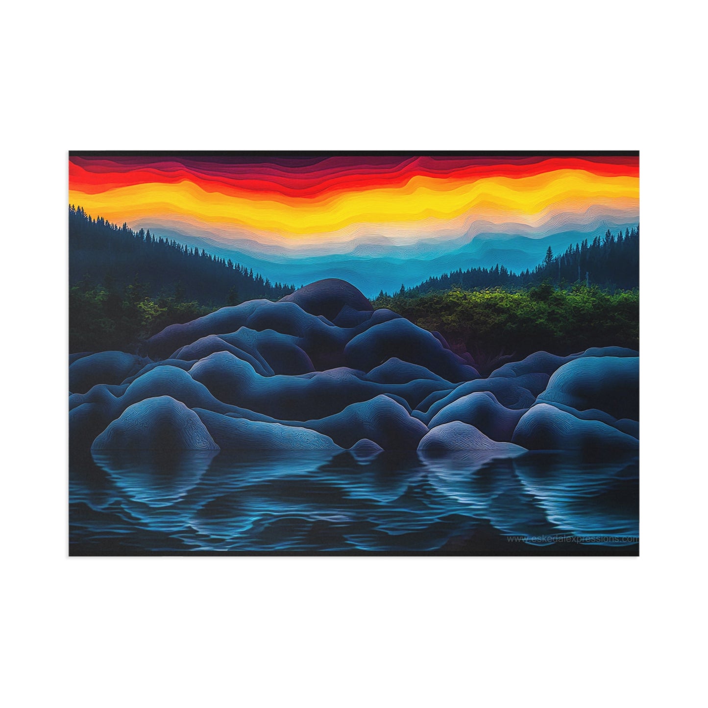 Fine Art Postcard | North Country Nature Surreal Art | Sunset Rocks