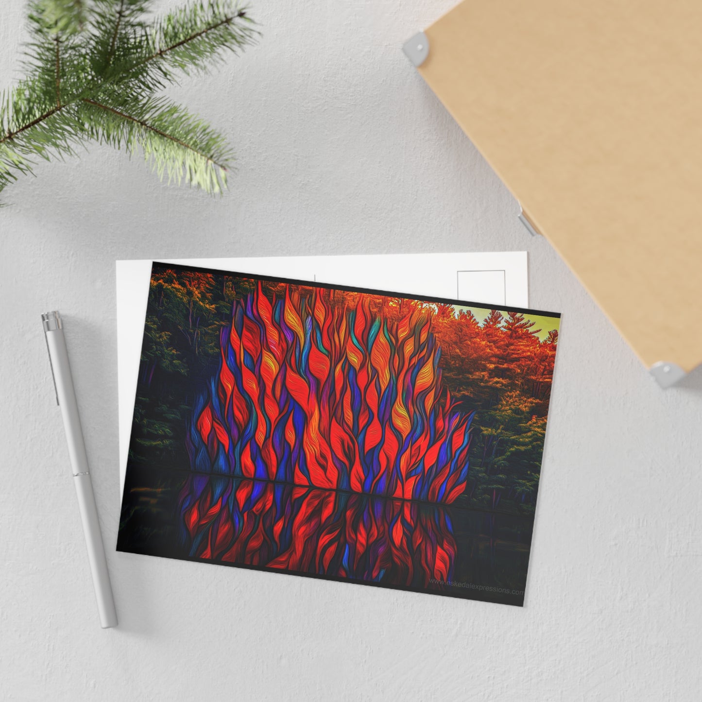 Fine Art Postcard | North Country Nature Surreal Art | Intense Foliage Shoreline