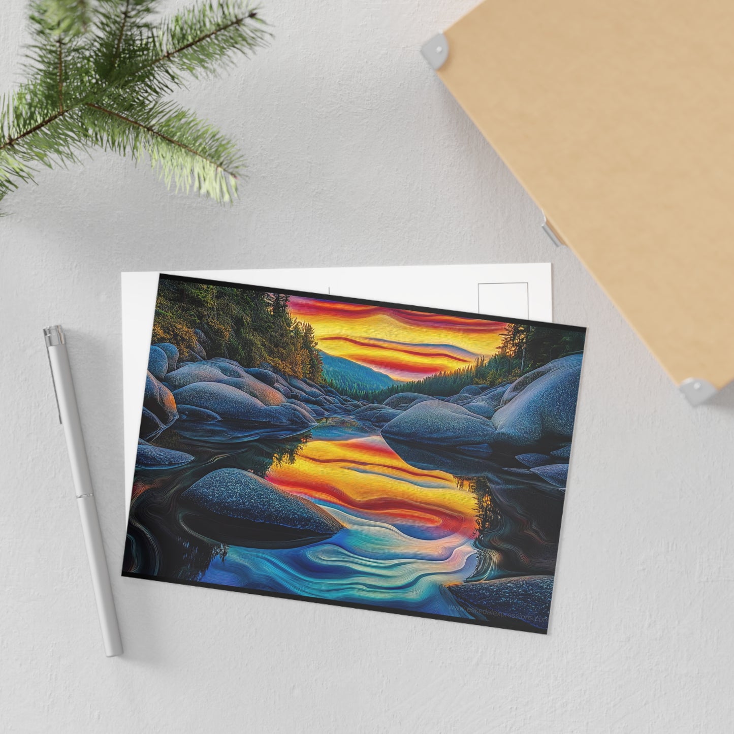 Fine Art Postcard | North Country Nature Surreal Art | Mountain Pond Sunset