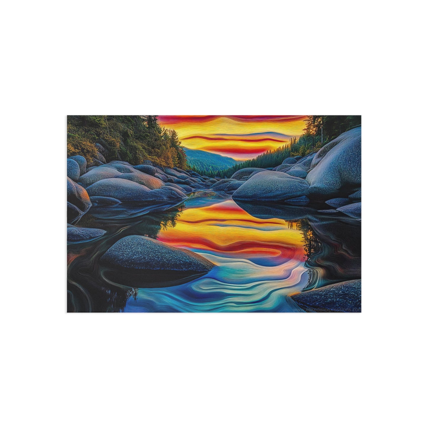 Fine Art Postcard | North Country Nature Surreal Art | Mountain Pond Sunset