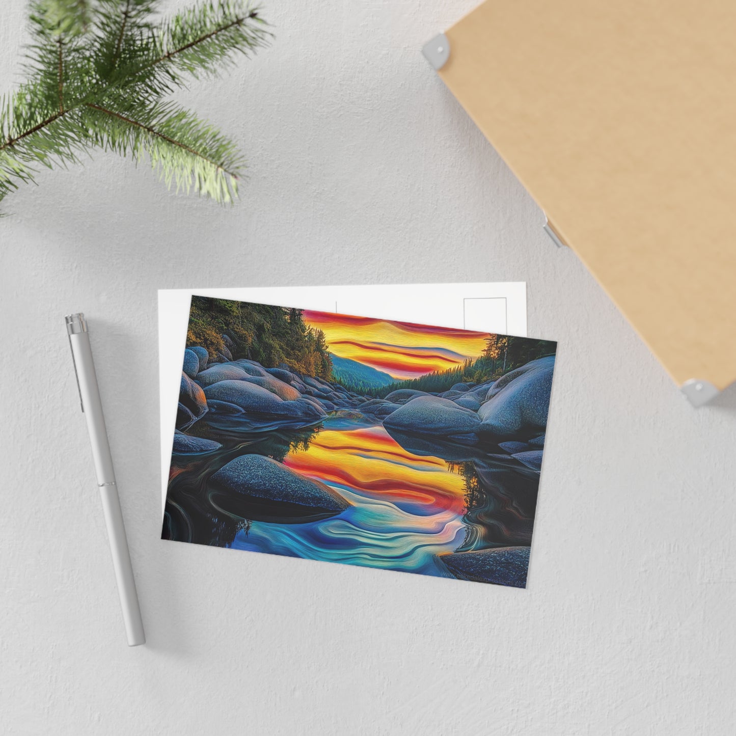 Fine Art Postcard | North Country Nature Surreal Art | Mountain Pond Sunset
