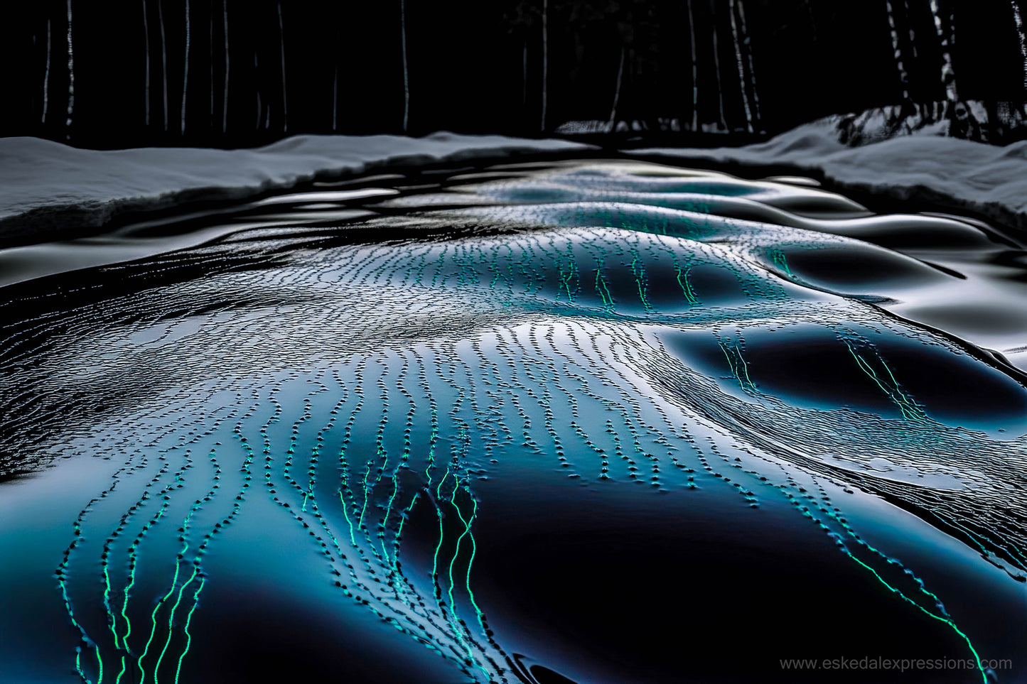 Fine Art Postcard | North Country Nature Surreal Art | Winter Brook Ripple Dimples - quickwater