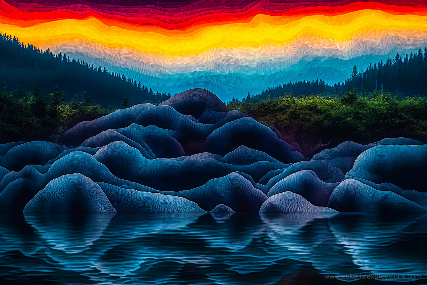 Fine Art Postcard | North Country Nature Surreal Art | Sunset Rocks
