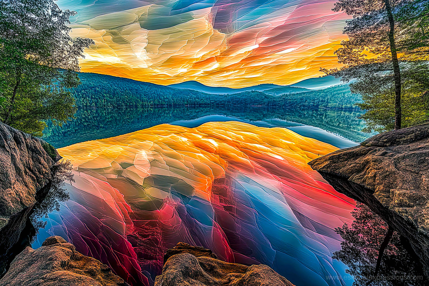 Fine Art Postcard | North Country Nature Surreal Art | Sunset Lake