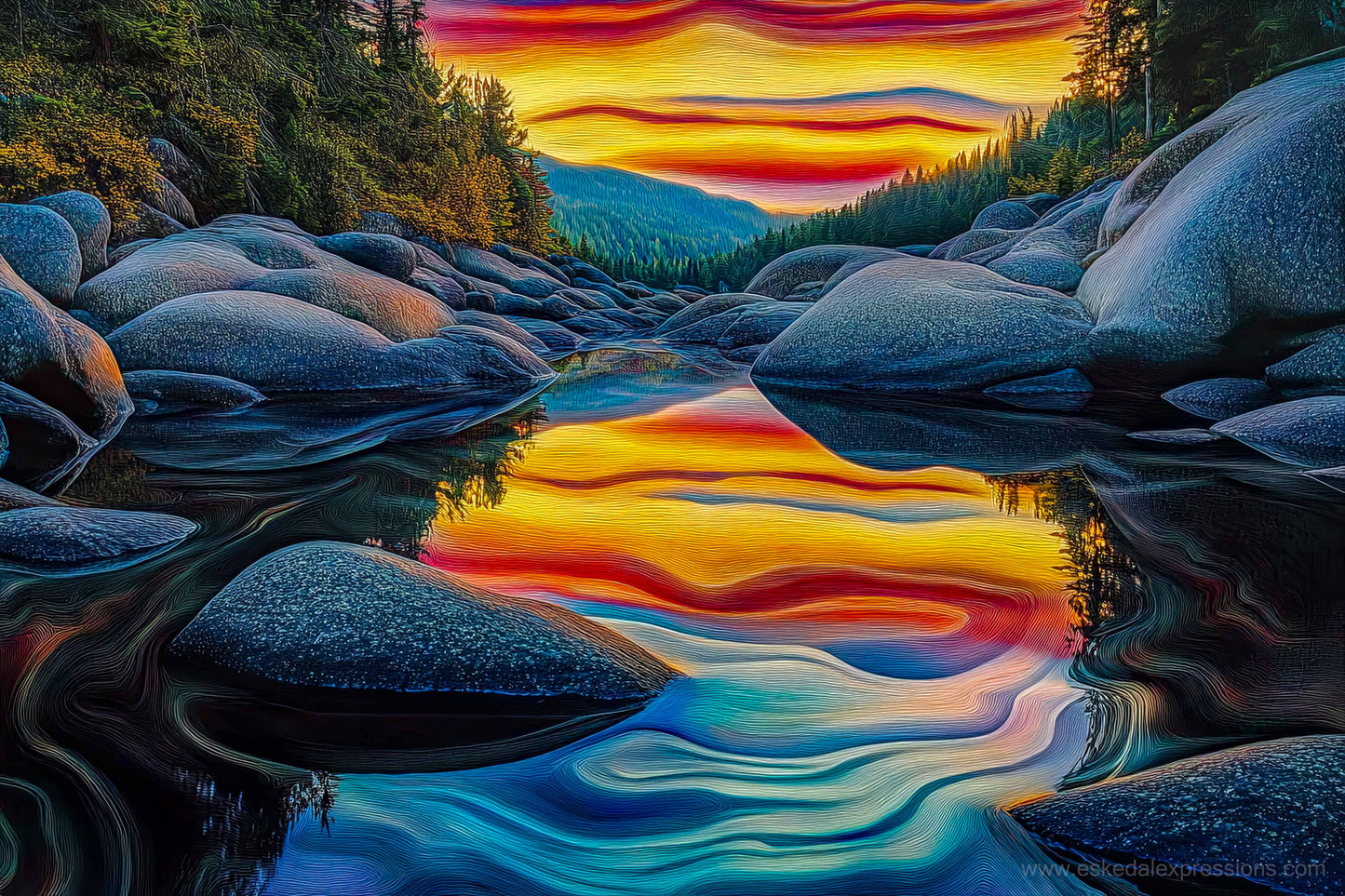 Fine Art Postcard | North Country Nature Surreal Art | Mountain Pond Sunset