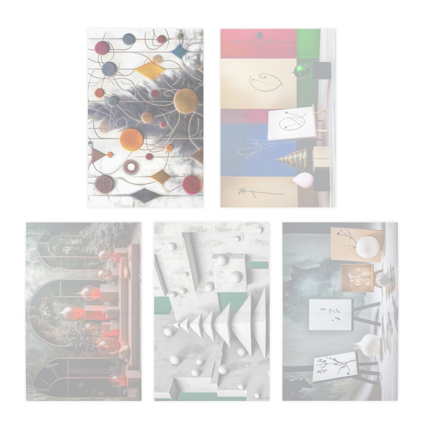 Holiday Greeting Cards 5-Pack | Original Fine-Art Designs | Same image inside the card - but faded | White Envelopes