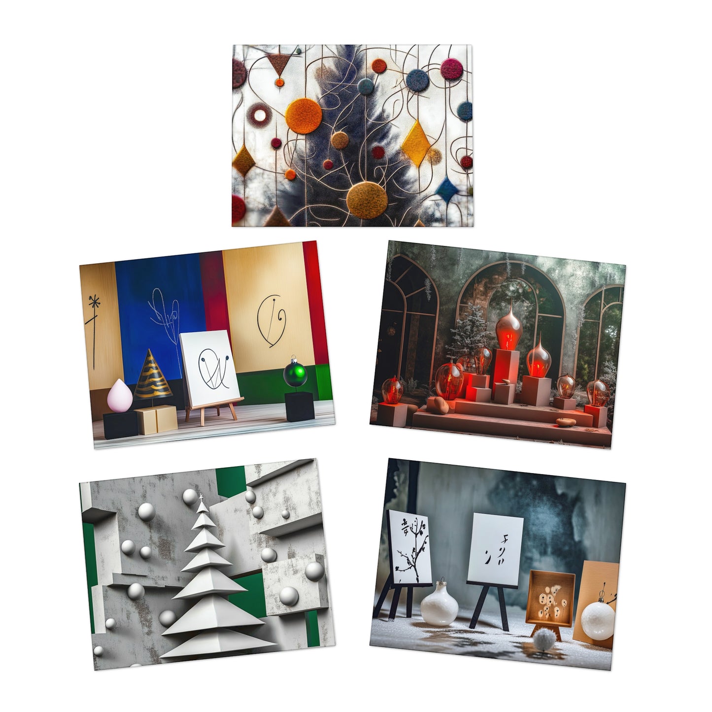 Holiday Greeting Cards 5-Pack | Original Fine-Art Designs | Same image inside the card - but faded | White Envelopes